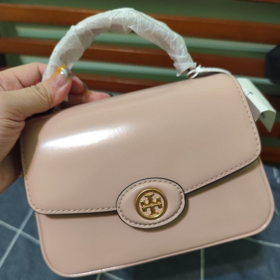 TB ToryBurch robinson 專櫃款手提肩背翻蓋兩用包 粉膚色 全新(不可議)-7