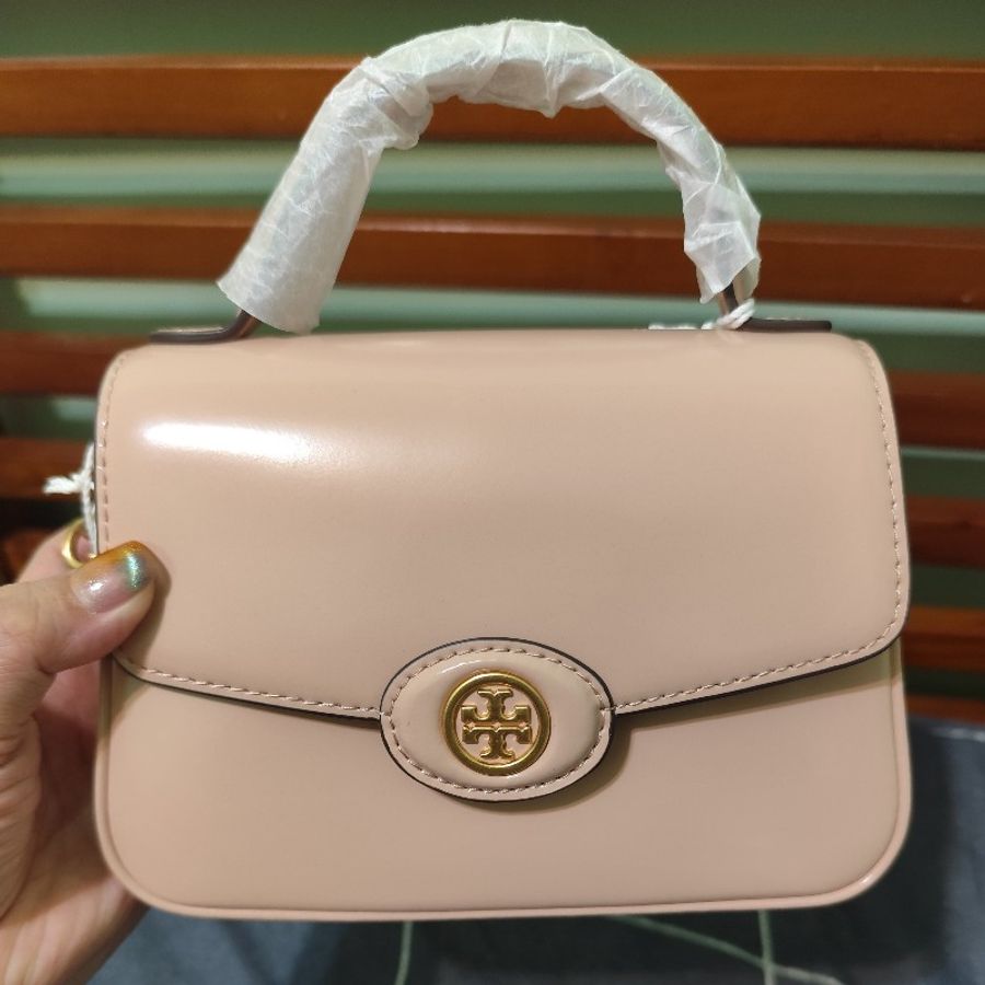 TB ToryBurch robinson 專櫃款手提肩背翻蓋兩用包 粉膚色 全新(不可議)-8