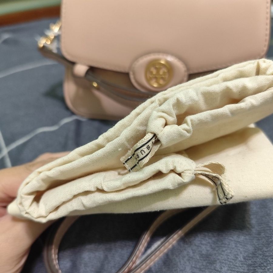 TB ToryBurch robinson 專櫃款手提肩背翻蓋兩用包 粉膚色 全新(不可議)-15