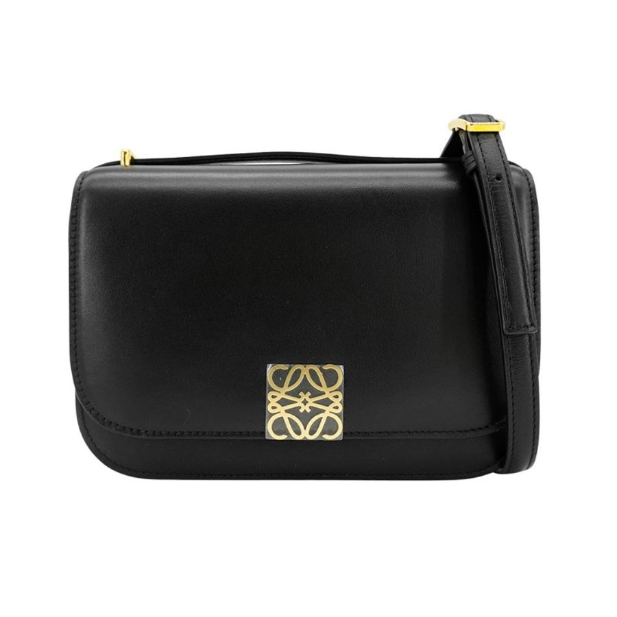 Loewe 展示品 Goya 金logo小牛皮磁吸斜背包-小(黑)-1