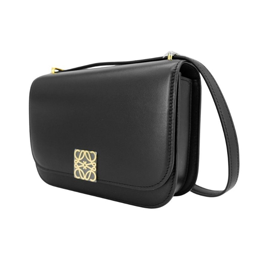 Loewe 展示品 Goya 金logo小牛皮磁吸斜背包-小(黑)-2