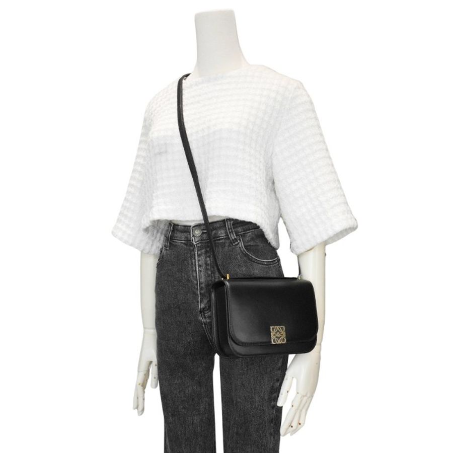 Loewe 展示品 Goya 金logo小牛皮磁吸斜背包-小(黑)-6