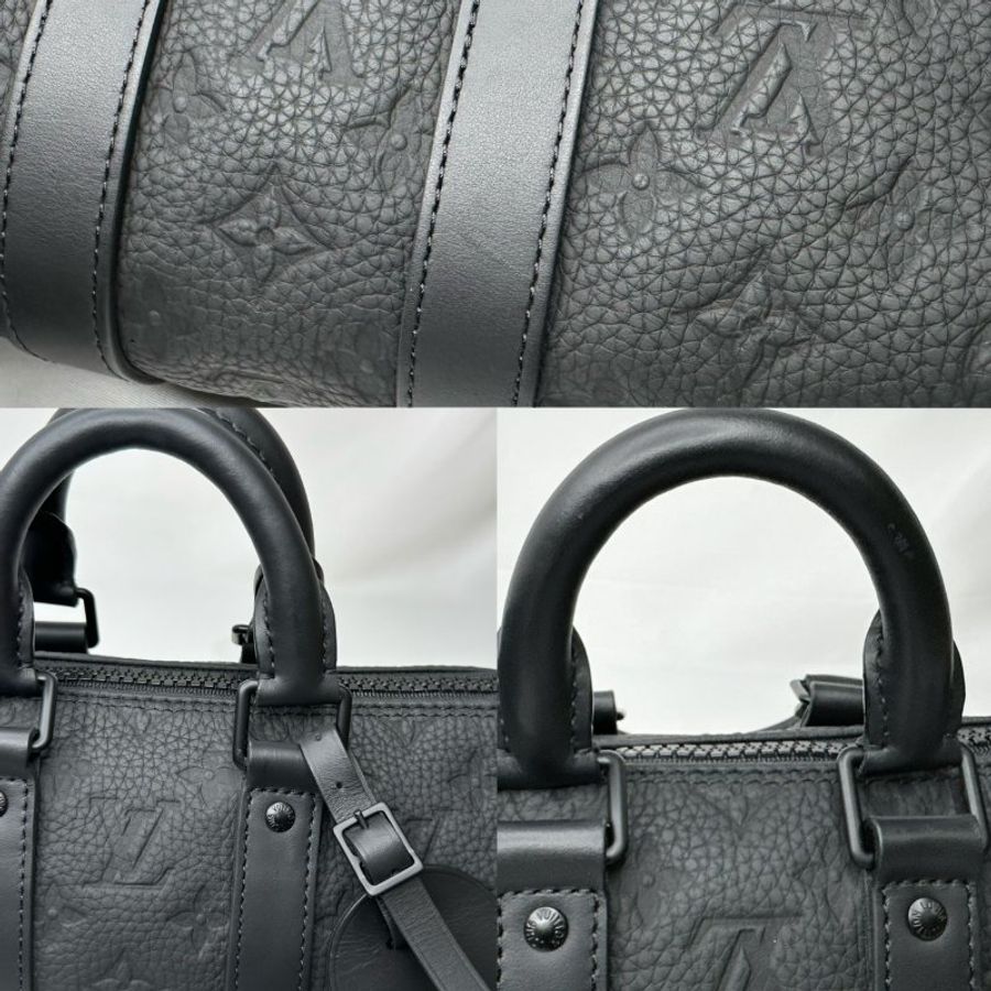LV Keepall 25黑壓花牛皮斜背包-8