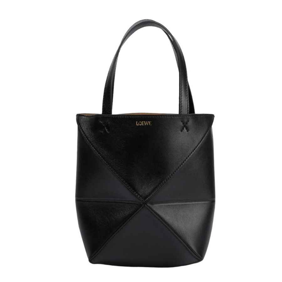 【LOEWE 羅威】Mini Puzzle Fold Tote 迷你 亮面小牛皮 折疊 托特包 肩背包 黑色-4