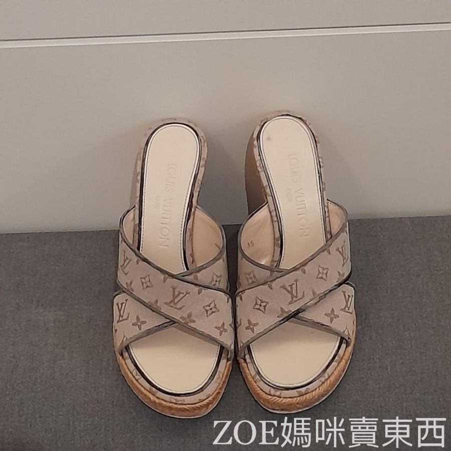 LV 粉色MINILIN丹寧布楔型鞋-0
