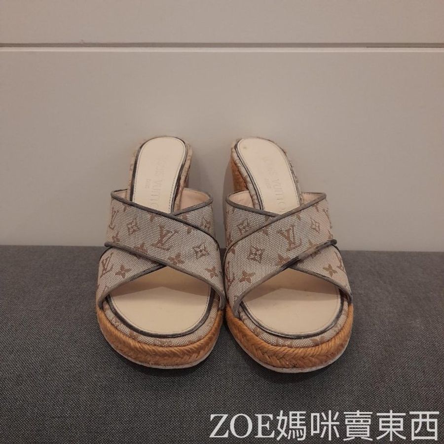 LV 粉色MINILIN丹寧布楔型鞋-1