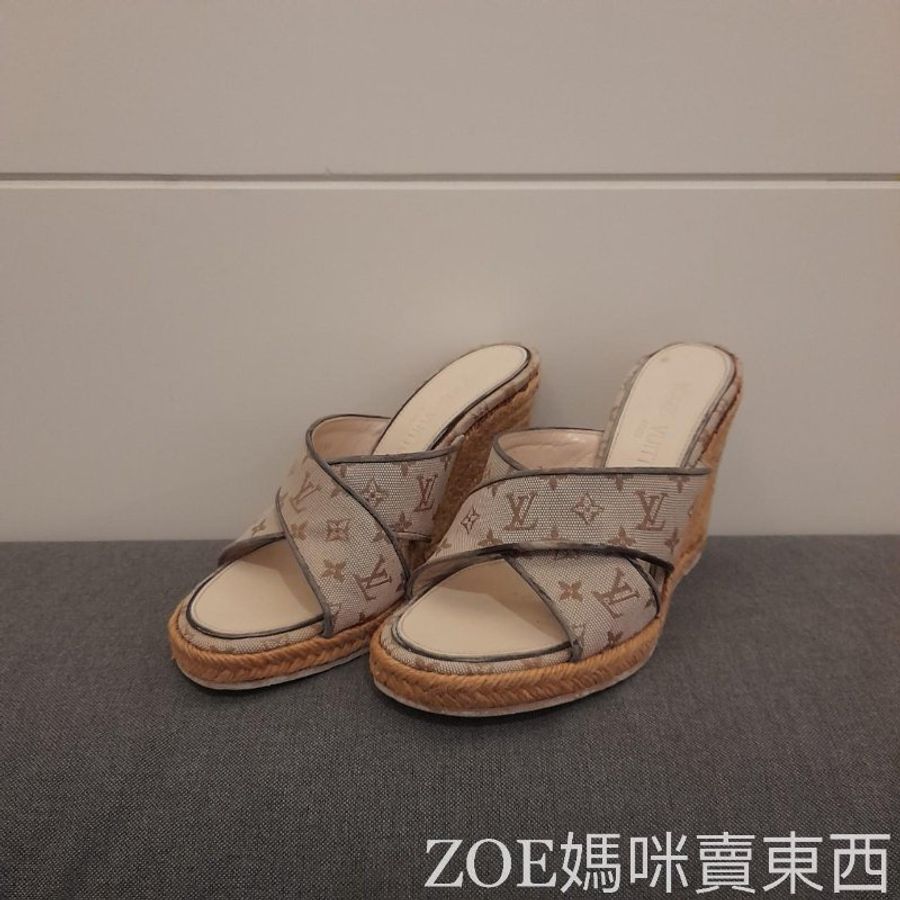 LV 粉色MINILIN丹寧布楔型鞋-2