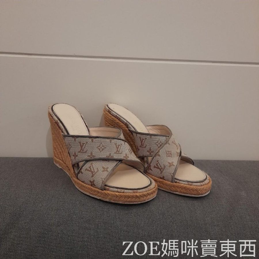 LV 粉色MINILIN丹寧布楔型鞋-3