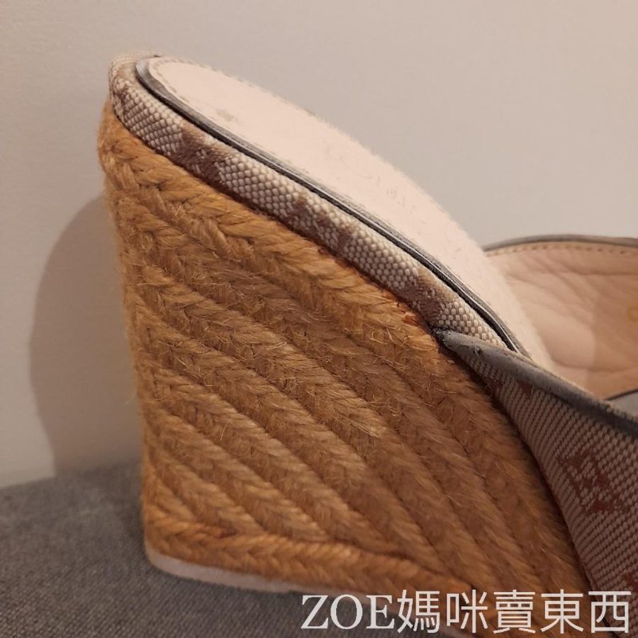 LV 粉色MINILIN丹寧布楔型鞋-9