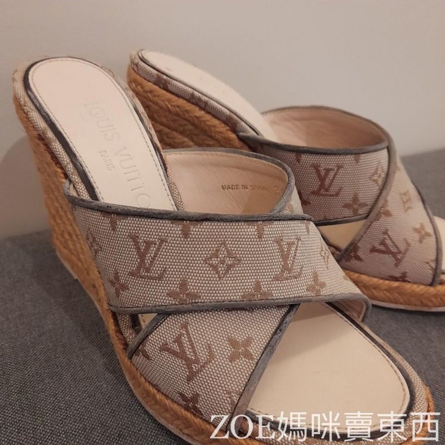 LV 粉色MINILIN丹寧布楔型鞋-11