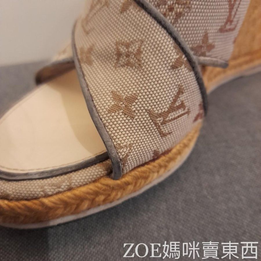 LV 粉色MINILIN丹寧布楔型鞋-12