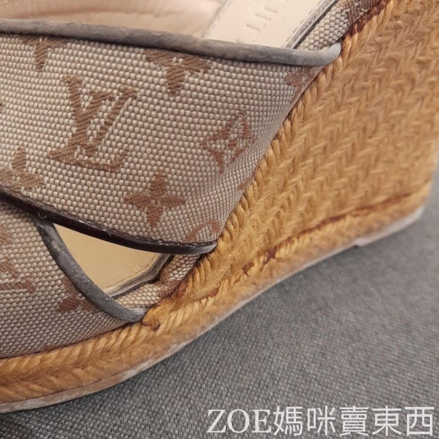 LV 粉色MINILIN丹寧布楔型鞋-14
