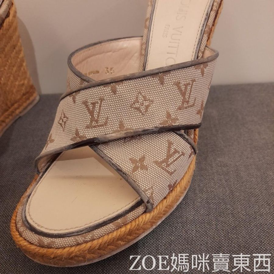 LV 粉色MINILIN丹寧布楔型鞋-16