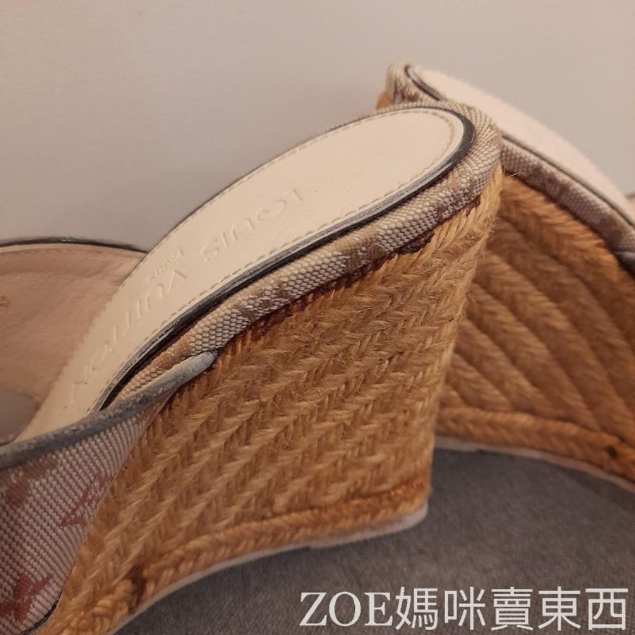 LV 粉色MINILIN丹寧布楔型鞋-19
