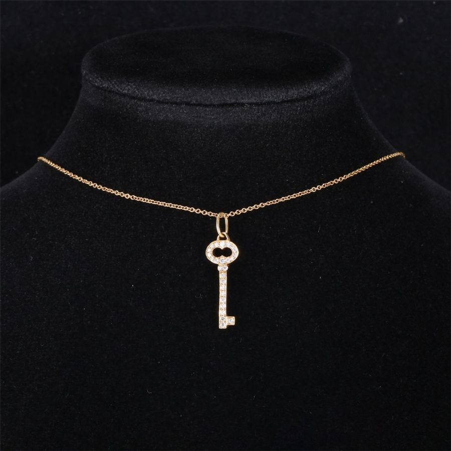 TIFFANY&CO(蒂芙尼) Keys系列 復古橢圓形滿鑽鑰匙 項鏈 18K黃金 黃金-0
