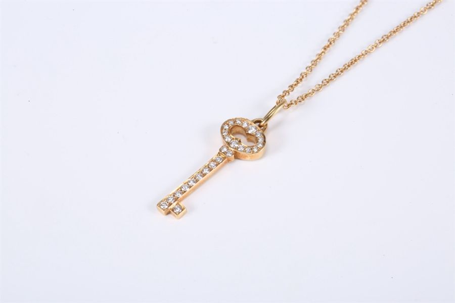 TIFFANY&CO(蒂芙尼) Keys系列 復古橢圓形滿鑽鑰匙 項鏈 18K黃金 黃金-1