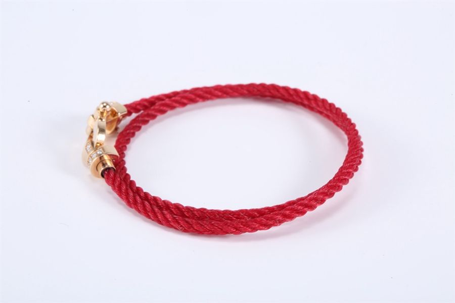 Fred(斐登)10 馬蹄扣 手繩 中號 20mm 半鑽 18K玫瑰金 玫瑰金-2