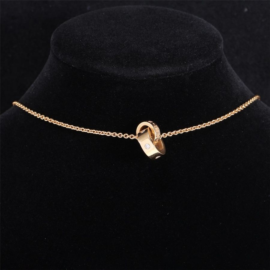BVLGARI(寶格麗) BVLGARI BVLGARI 18k雙環帶鑽 18K玫瑰金 項鏈 玫瑰金 18k雙環帶鑽-0
