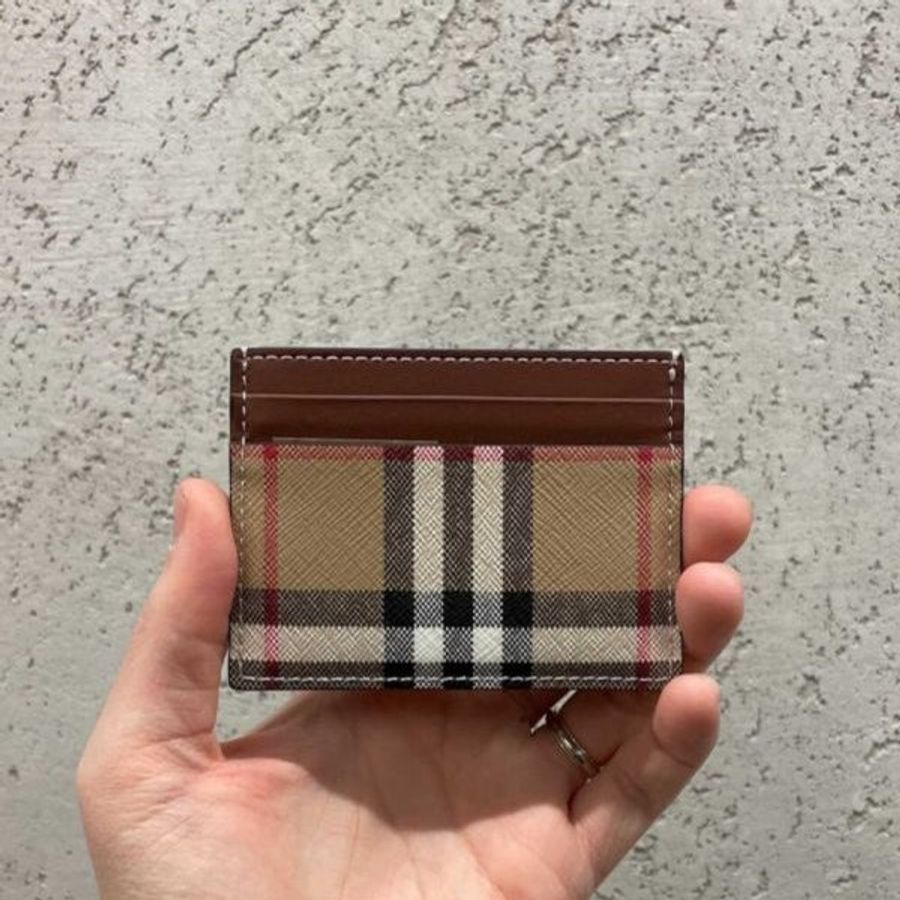 🎁特價🎁Burberry 80654841 Vintage 格紋拼皮革卡片夾 棕色/自然色-1