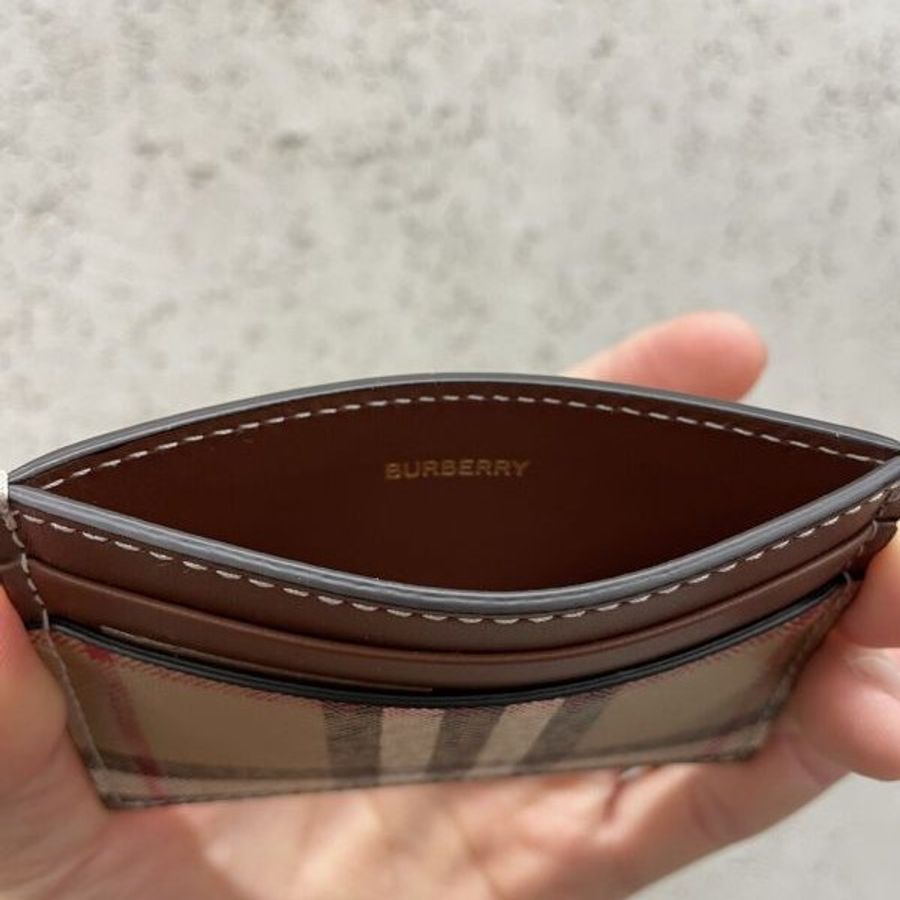 🎁特價🎁Burberry 80654841 Vintage 格紋拼皮革卡片夾 棕色/自然色-2