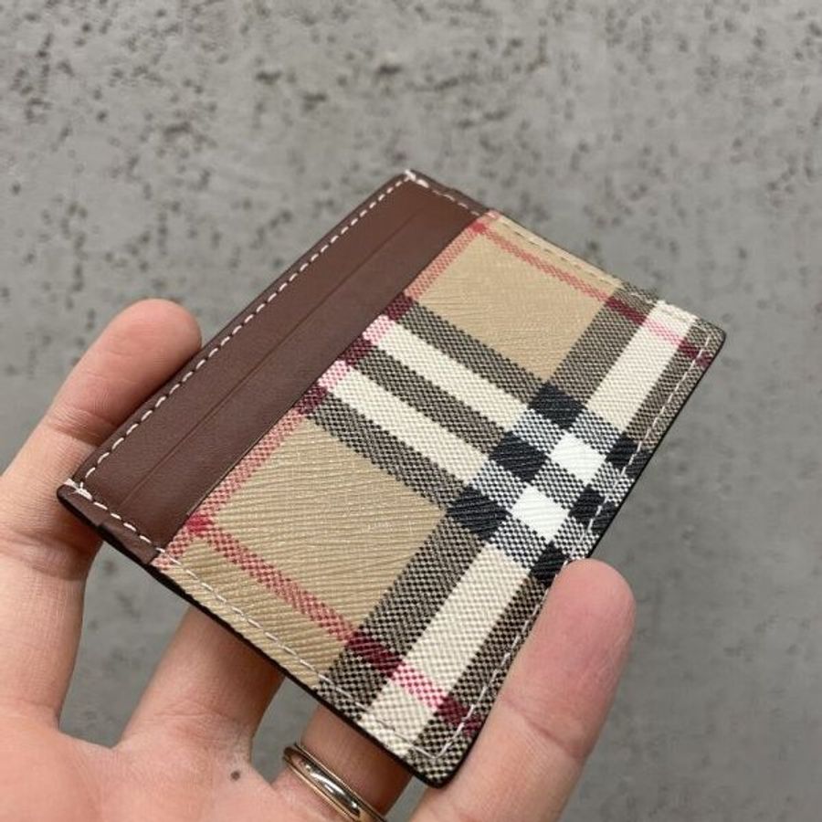 🎁特價🎁Burberry 80654841 Vintage 格紋拼皮革卡片夾 棕色/自然色-4