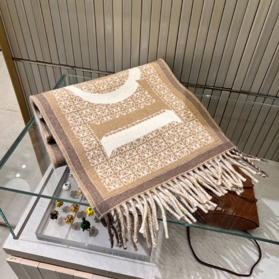 🧧新年特價活動🧧Loewe Love 雙面羊毛喀什米爾圍巾 白色/米色《當季專櫃正售★全新商品 》-12