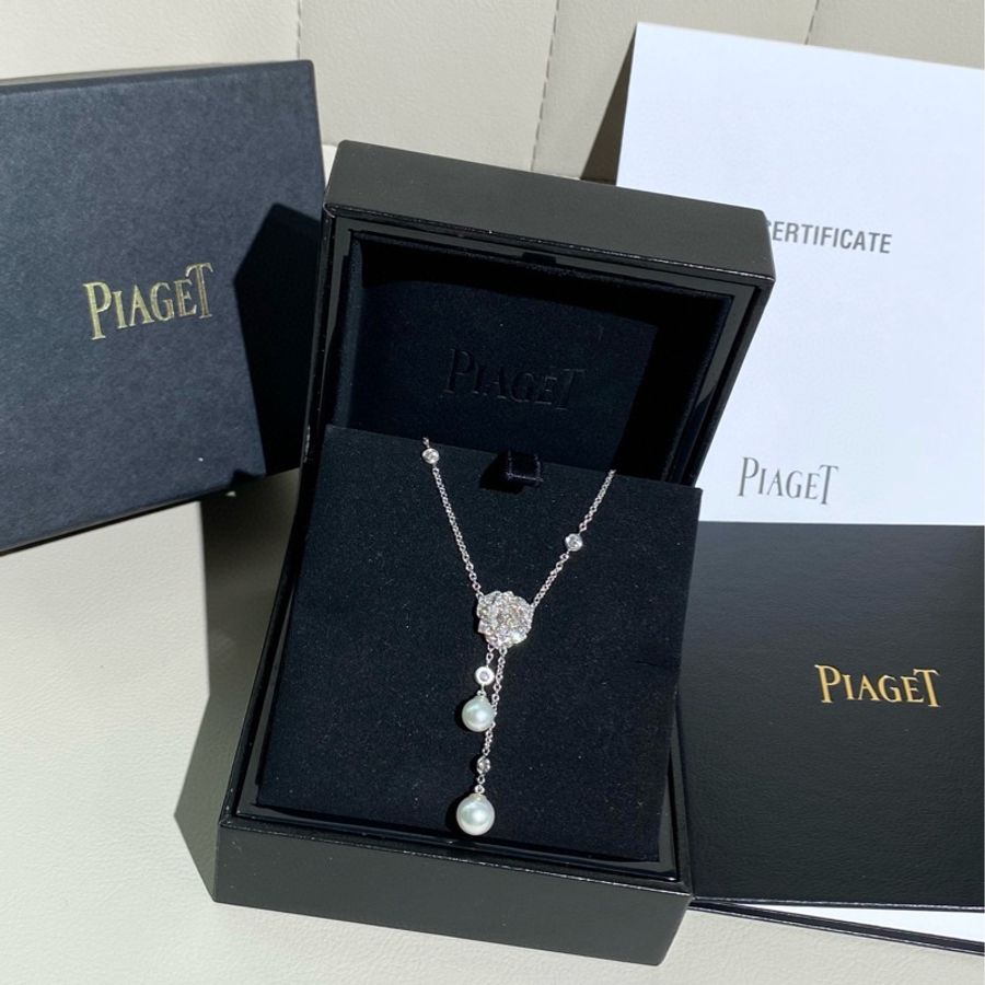 Piaget伯爵 Rose系列 18k白金 玫瑰花珍珠项链-0