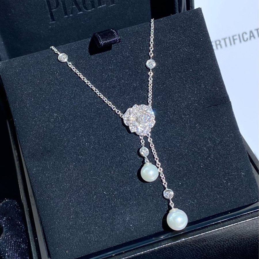 Piaget伯爵 Rose系列 18k白金 玫瑰花珍珠项链-3