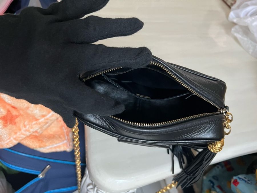香奈兒 黑色老香金色金球雕花鍊相機斜背包-18