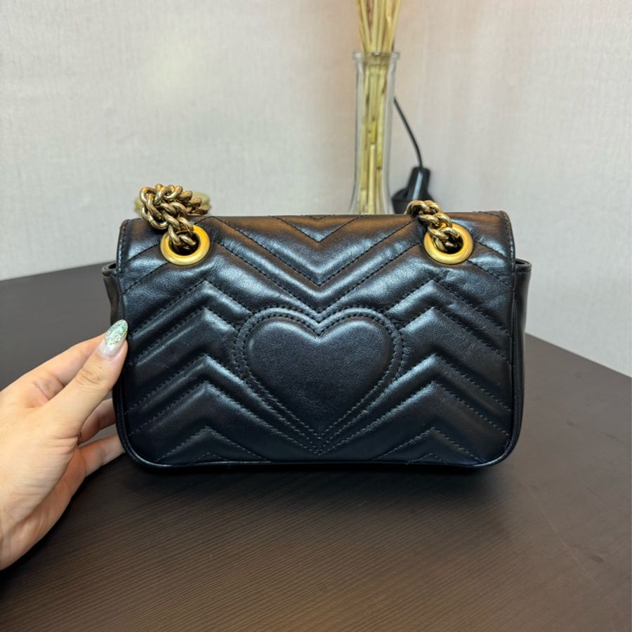 Gucci GG Marmont 22 mini 小款 黑金 馬夢-6