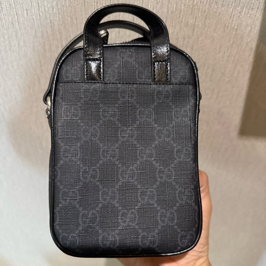 GUCCI 古馳經典雙LOGO迷你手提雙層記者包斜背包(黑)-7