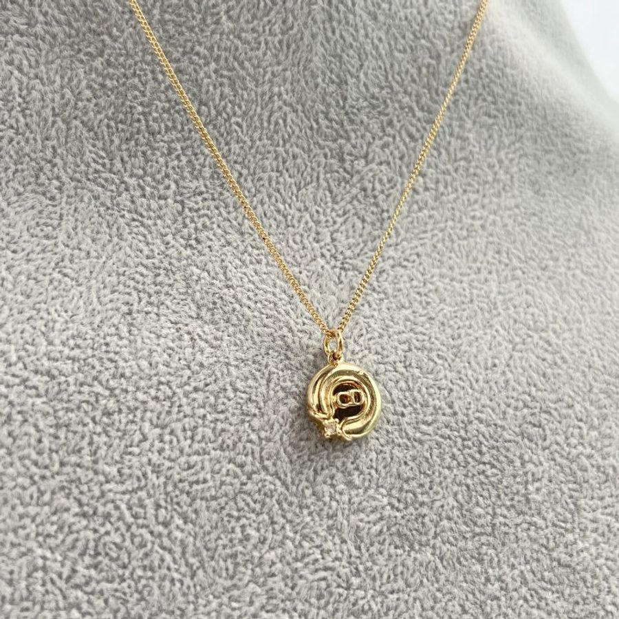 Dior CD迪奧金色圓形水鑽吊墜頸鏈項鏈 日本中古二手vintage-9