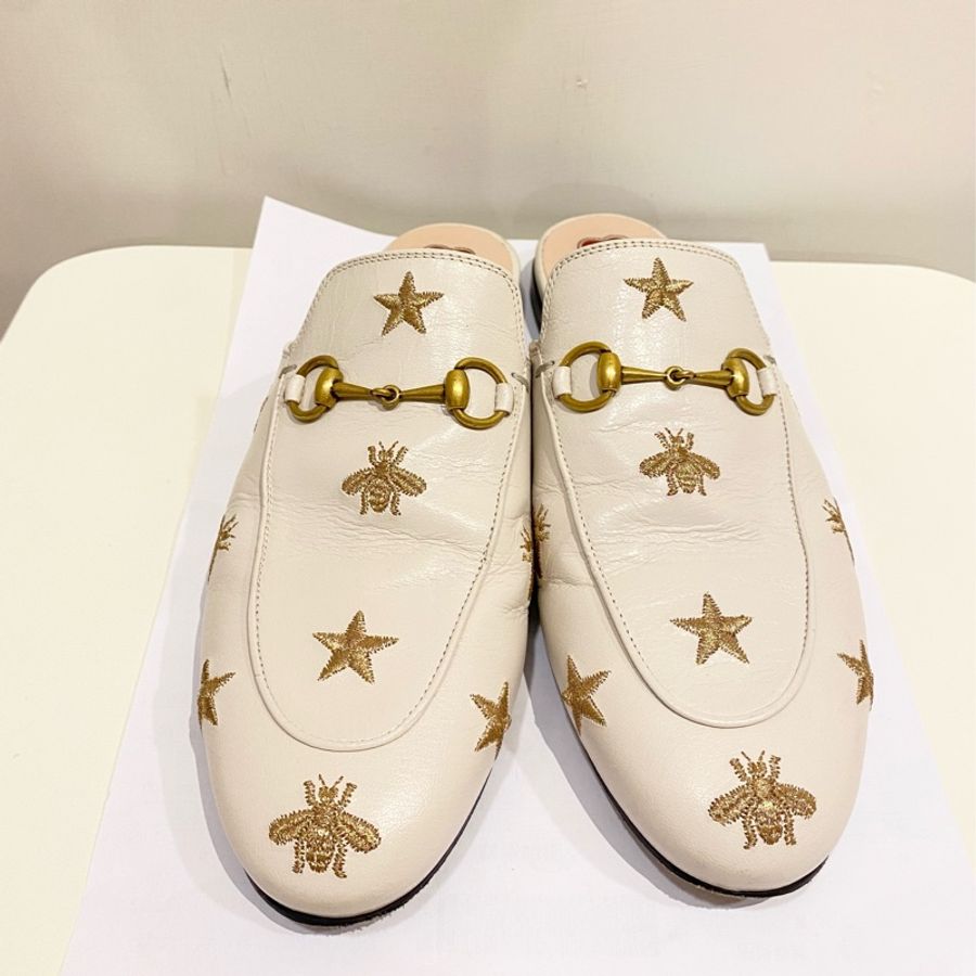 GUCCI 小蜜蜂🐝刺繡/ 米白色復古穆勒鞋-0