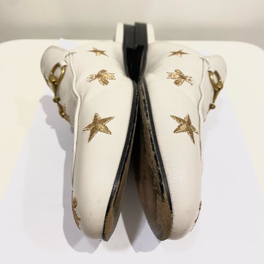 GUCCI 小蜜蜂🐝刺繡/ 米白色復古穆勒鞋-4
