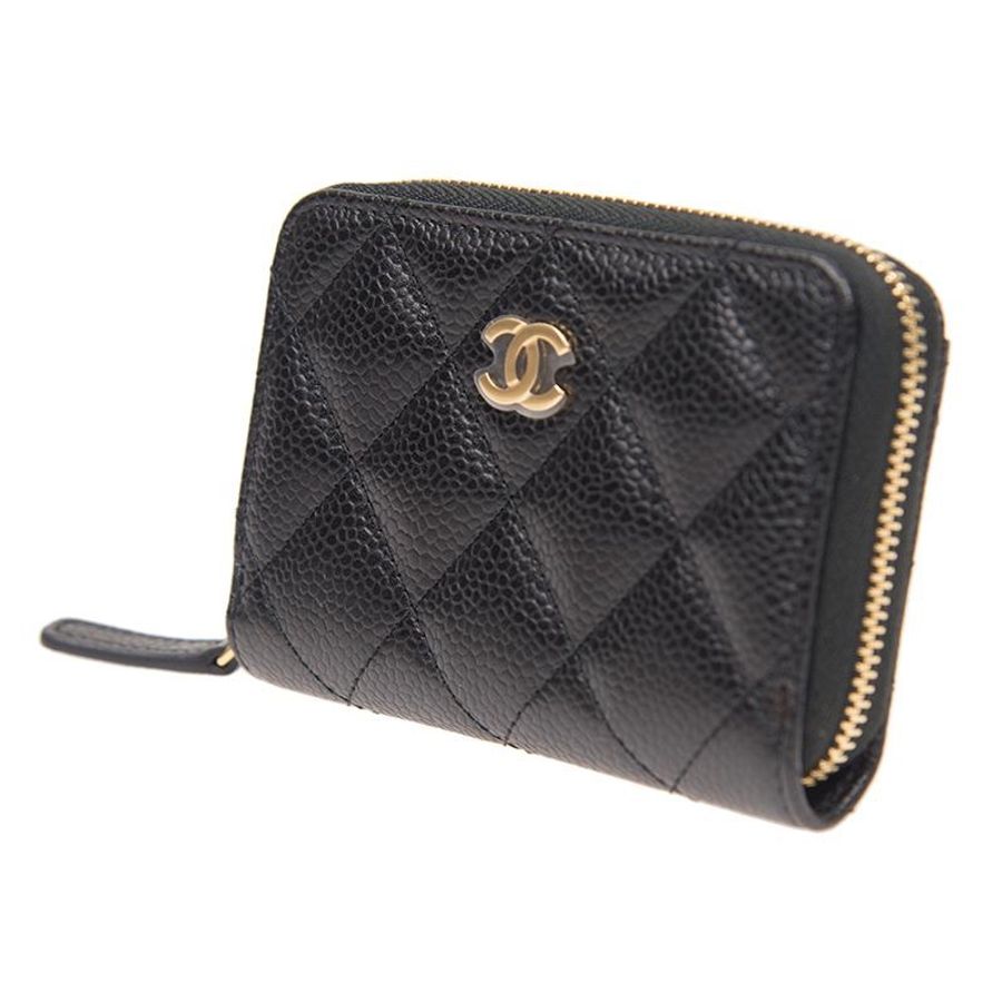Chanel 香奈兒 雙層拉鍊卡夾 零錢包 黑金牛皮-7