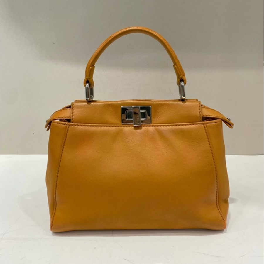 FENDI Peekaboo Iconic銀扣單肩手提包黃色小號-1