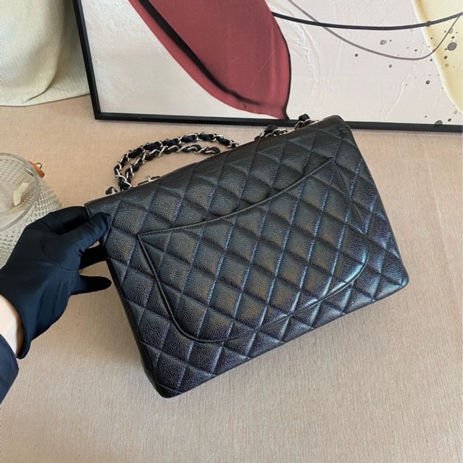 CHANEL 黑銀荔枝紋牛皮 鏈條包-1