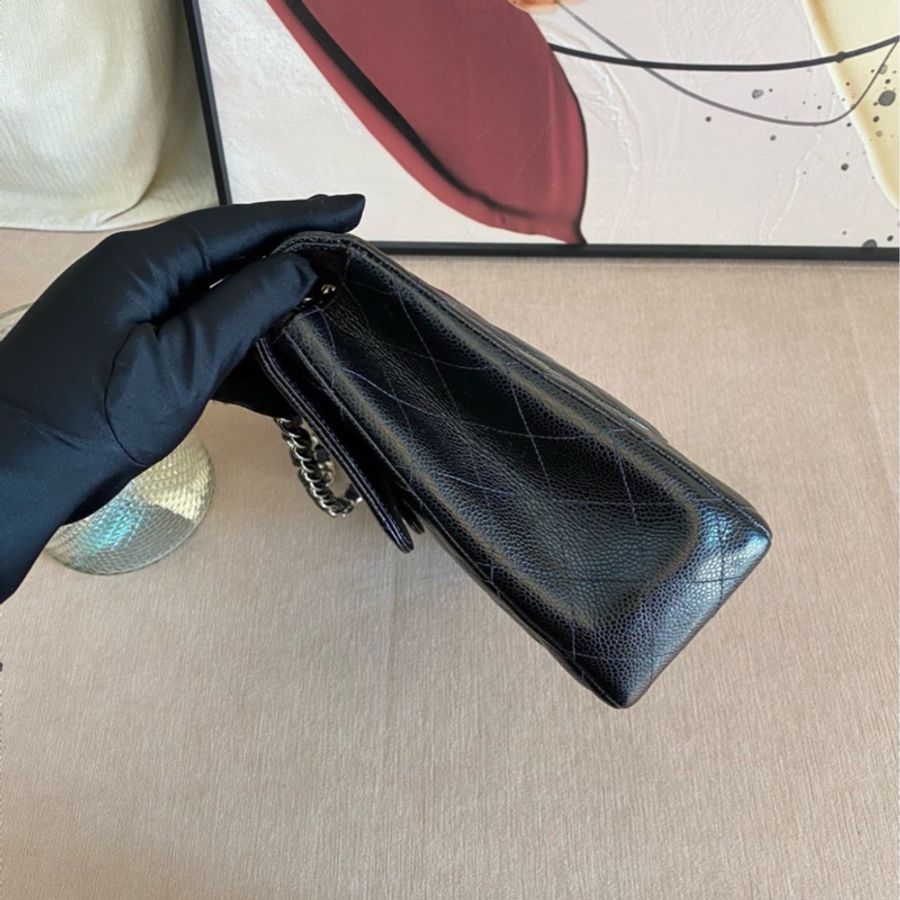 CHANEL 黑銀荔枝紋牛皮 鏈條包-2