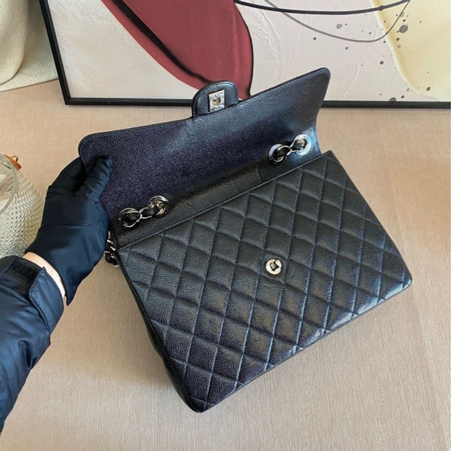 CHANEL 黑銀荔枝紋牛皮 鏈條包-6
