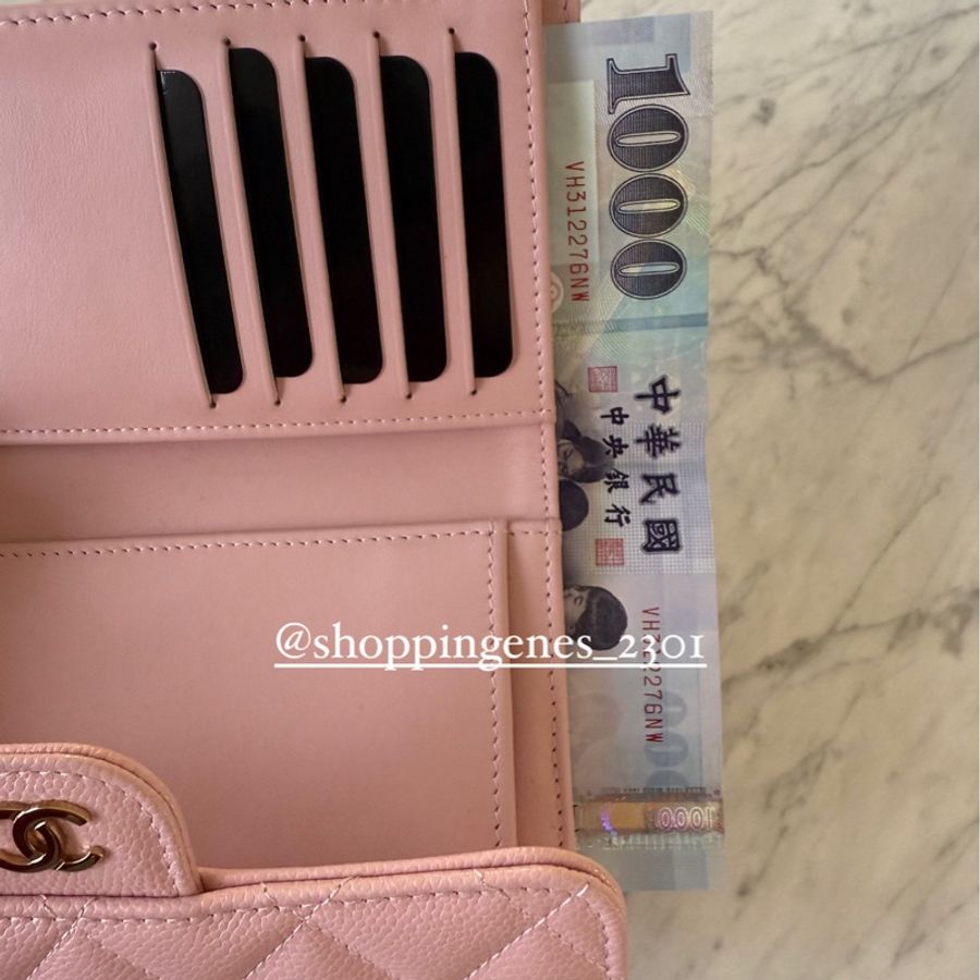 香奈兒 Chanel 全新品 季節限量色 粉金 荔枝牛皮 中夾-8
