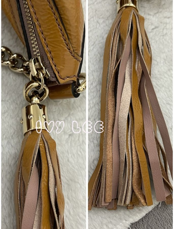 Gucci 漆皮 Soho 鏈條流蘇 326706 奶茶棕 咖啡 肩背包 手提包 二手精品-11