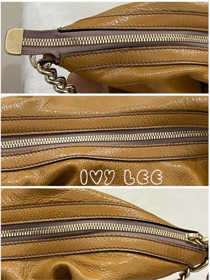 Gucci 漆皮 Soho 鏈條流蘇 326706 奶茶棕 咖啡 肩背包 手提包 二手精品-24