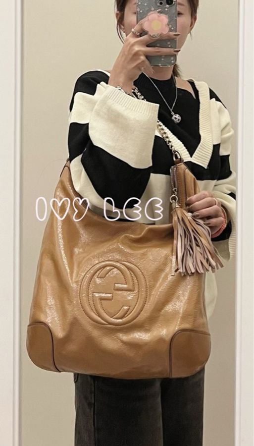 Gucci 漆皮 Soho 鏈條流蘇 326706 奶茶棕 咖啡 肩背包 手提包 二手精品-4