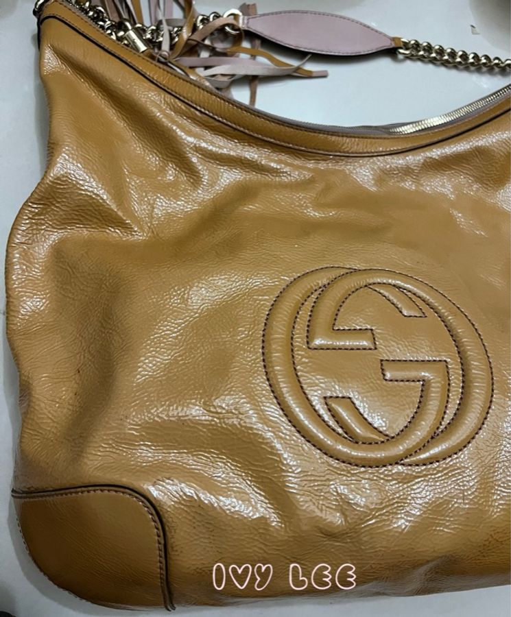 Gucci 漆皮 Soho 鏈條流蘇 326706 奶茶棕 咖啡 肩背包 手提包 二手精品-30