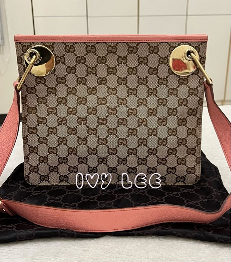 GUCCI GG 帆布單肩包 粉紅皮革 120841 側背包 二手精品-0