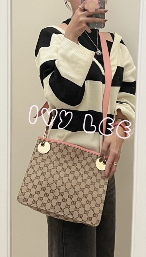 GUCCI GG 帆布單肩包 粉紅皮革 120841 側背包 二手精品-21
