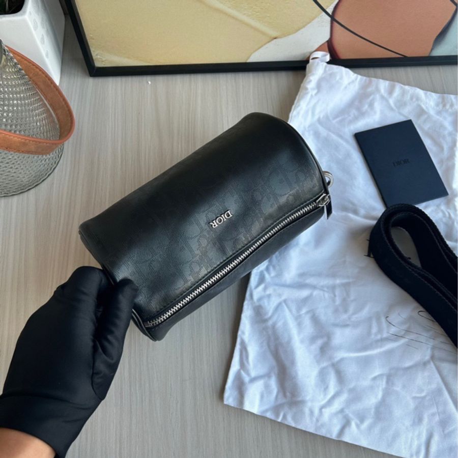 Dior 黑色牛皮Roller斜挎圓筒包-8