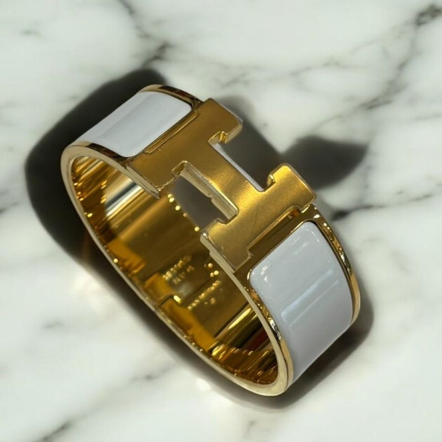 HERMES 中版H手環金釦S號/白-5