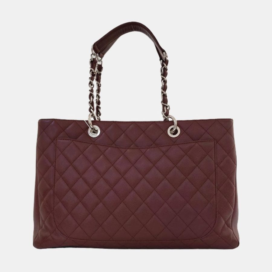 CHANEL 酒紅色 GST銀色鏈條單肩 托特包-3
