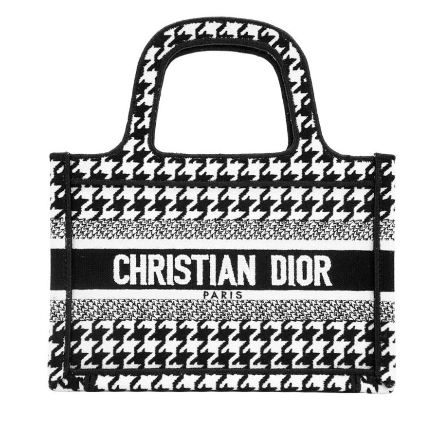 Dior 展示品 Book Tote 千鳥格帆布迷你托特手提包(白/黑)-0